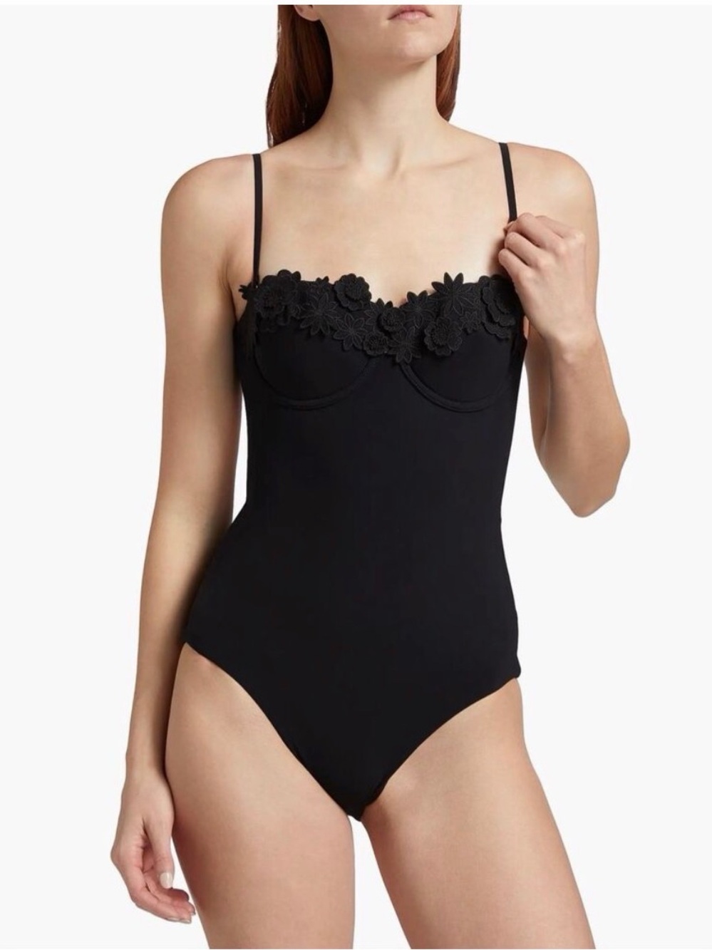 NWT Zimmermann Black Floral Lace Trim Swimsuit